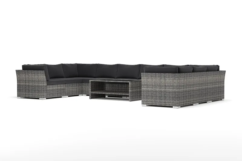 Wisconsin utendørs U-sofa 10-seter med lukket avslutning, Grå