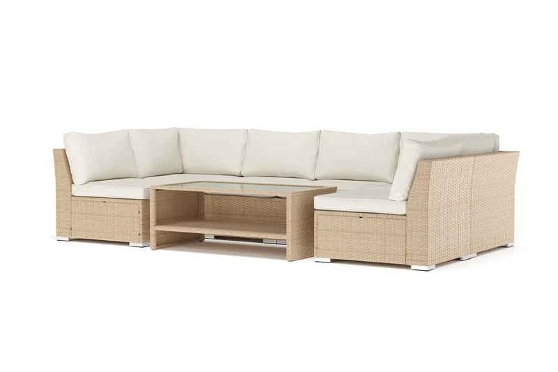 Wisconsin utendørs U-sofa 6-seter med åpen avslutning, Beige