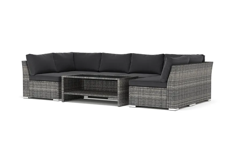 Wisconsin utendørs U-sofa 6-seter med åpen avslutning, Grå
