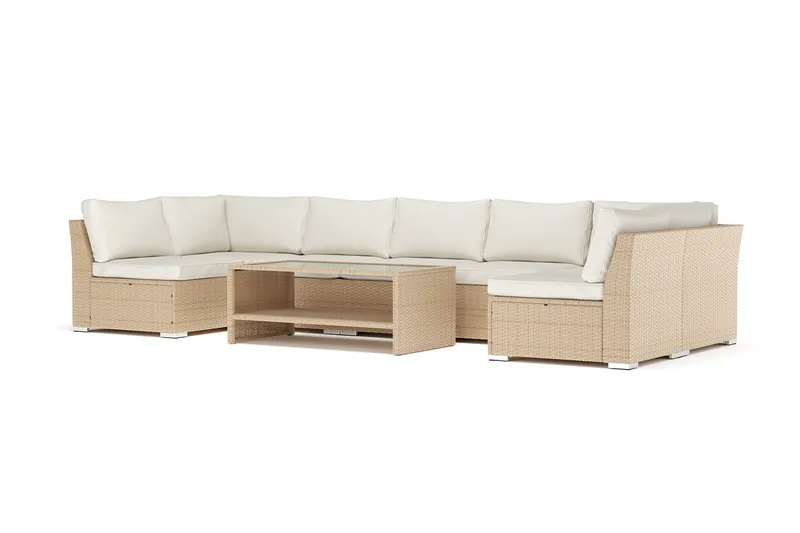 Wisconsin utendørs U-sofa 7-seter med åpen avslutning, Beige