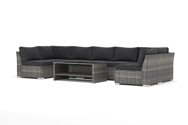 Wisconsin utendørs U-sofa 7-seter med åpen avslutning, Grå