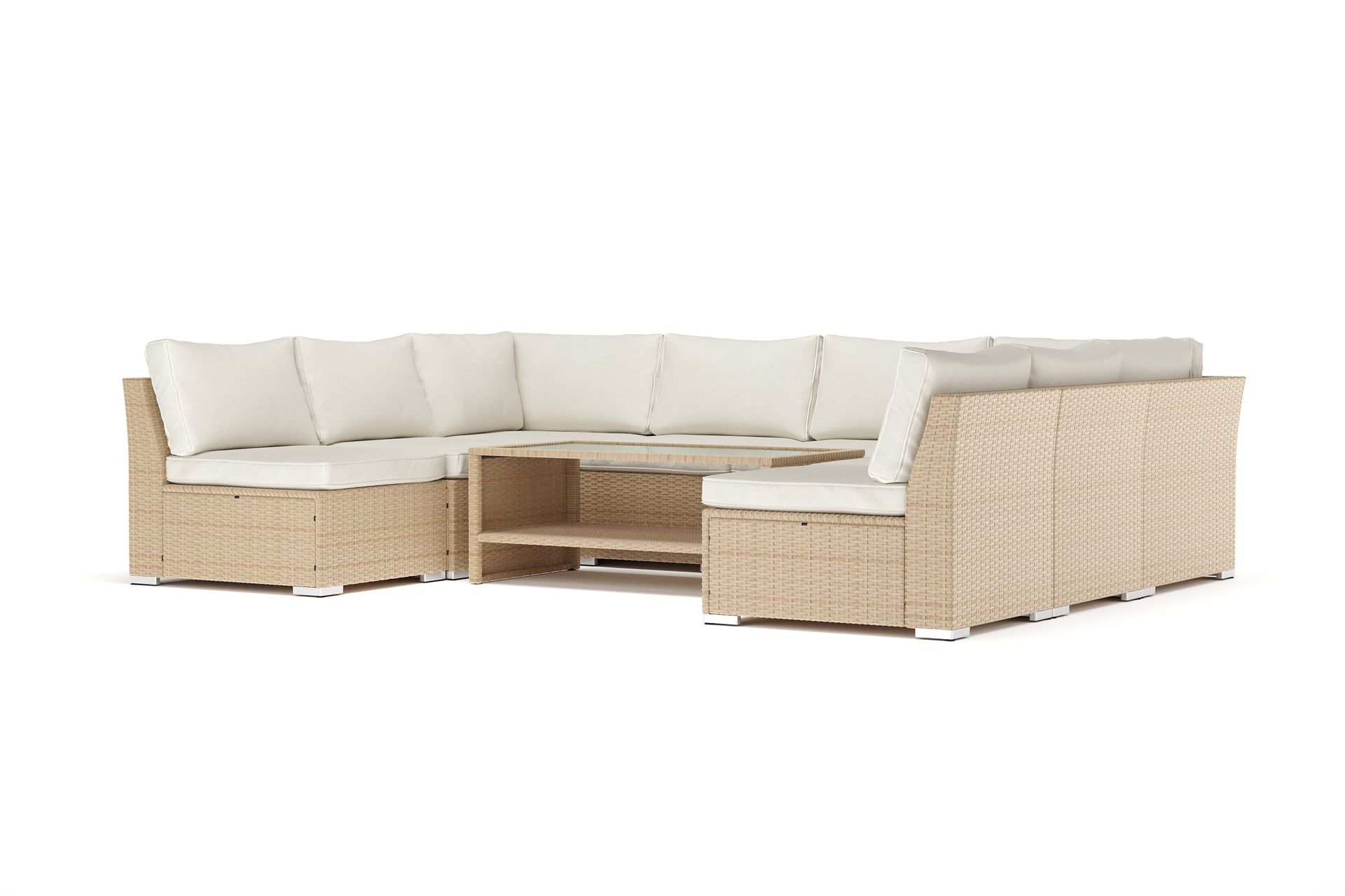 Wisconsin utendørs U-sofa 8-seter med åpen avslutning - Beige