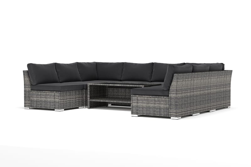 Wisconsin utendørs U-sofa 8-seter med åpen avslutning, Grå