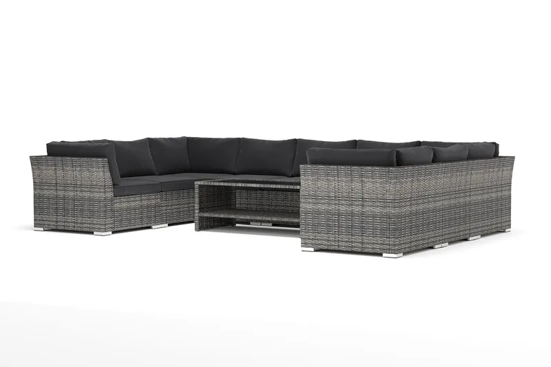 Wisconsin utendørs U-sofa 9-seter med lukket avslutning, Grå