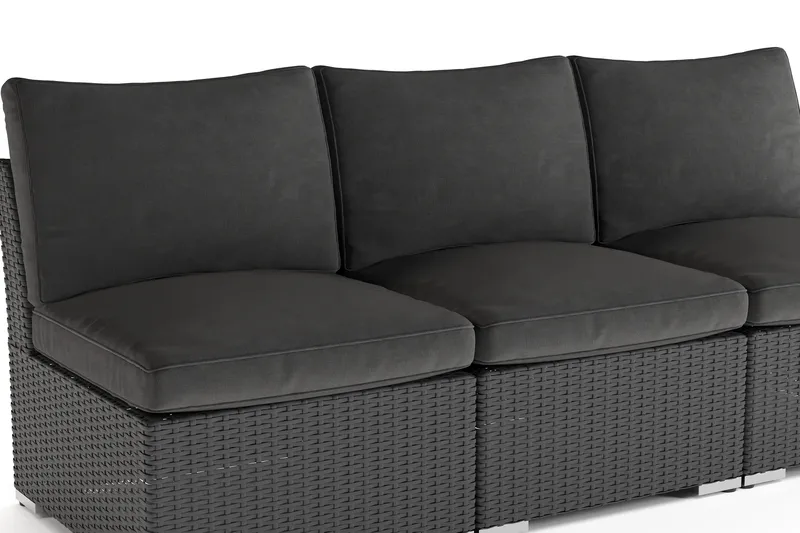 Wisconsin Premium Loungesofa Utendørs uten Armlener 3-seter Kunstrotting - Svart - Hagemøbler - Loungemøbler - Lounge sofa