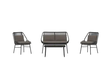 Zakynthos sofagruppe 2-seters sofa + 2 lenestoler med bord utendørs - Svart - Hagemøbler - Loungemøbler - Sofagruppe utendørs