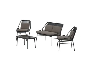 Zakynthos sofagruppe 2-seters sofa + 2 lenestoler med bord utendørs - Svart - Hagemøbler - Loungemøbler - Sofagruppe utendørs