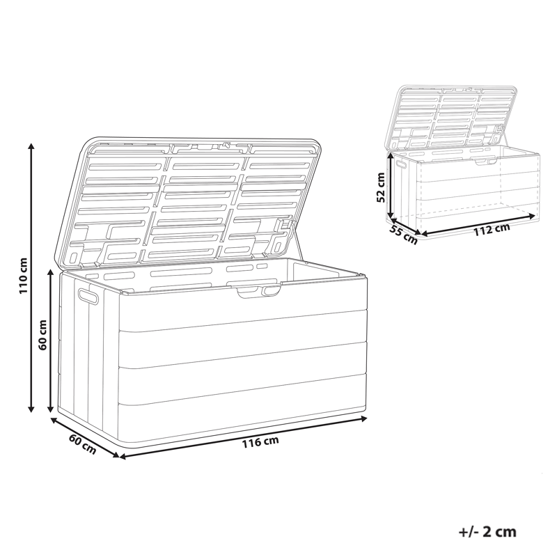 Oppbevaringsboks utendørs Milies 60x116 cm - Hvit/Grå - Hagemøbler - Puteoppbevaring & møbelbeskyttelse - Putebokser & Putekasser