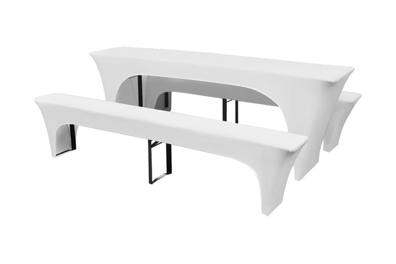 3 Overtrekk for ølbord og benker hvit stretch 220x50x80 cm - Hvit - Hagemøbler - Puteoppbevaring & møbelbeskyttelse - Overtrekk hagemøbler