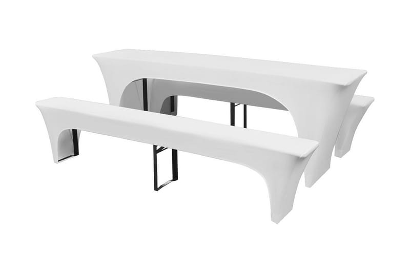 3 Overtrekk for ølbord og benker hvit stretch 220x70x80 cm - Hvit - Overtrekk hagemøbler