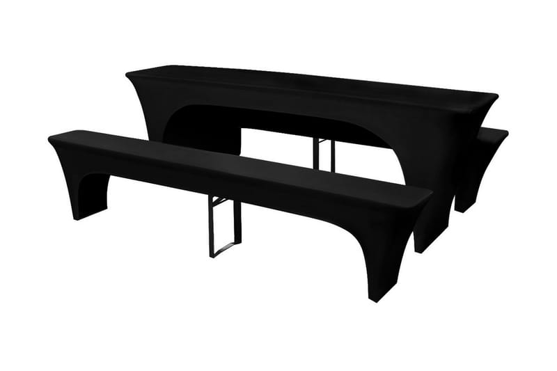 3 Overtrekk for ølbord og benker svart stretch 220x70x80 cm - Svart - Hagemøbler - Puteoppbevaring & møbelbeskyttelse - Overtrekk hagemøbler