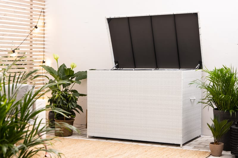 Gigant vanntett puteboks XL for utendørs bruk – Oppbevaringsboks i kunstrotting (B150xD90xH101 cm) - Hvit - Hagemøbler - Puteoppbevaring & møbelbeskyttelse - Putebokser & Putekasser