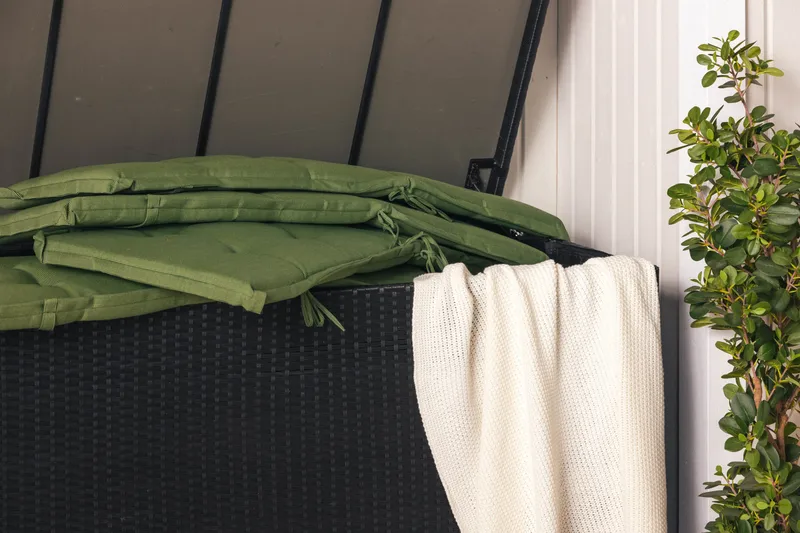 Gigant vanntett puteboks XL for utendørs bruk – Oppbevaringsboks i kunstrotting (B150xD90xH101 cm) - Svart - Hagemøbler - Puteoppbevaring & møbelbeskyttelse - Putebokser & Putekasser