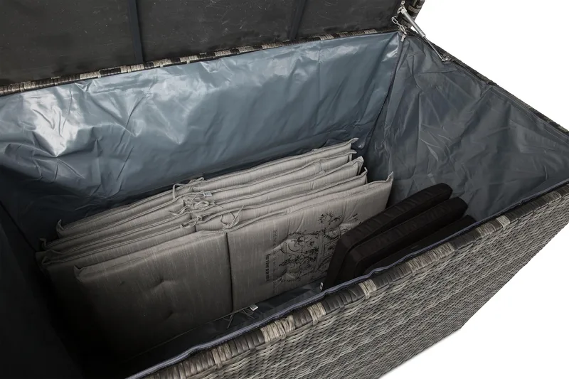 Gigant vanntett puteboks XL for utendørs bruk – Oppbevaringsboks i kunstrotting (B150xD90xH101 cm) - Grå - Hagemøbler - Puteoppbevaring & møbelbeskyttelse - Putebokser & Putekasser