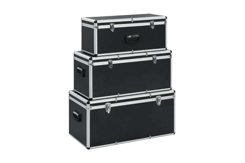 Oppbevaringskasser 3 stk svart aluminium - Svart - Hagemøbler - Puteoppbevaring & møbelbeskyttelse - Putebokser & Putekasser