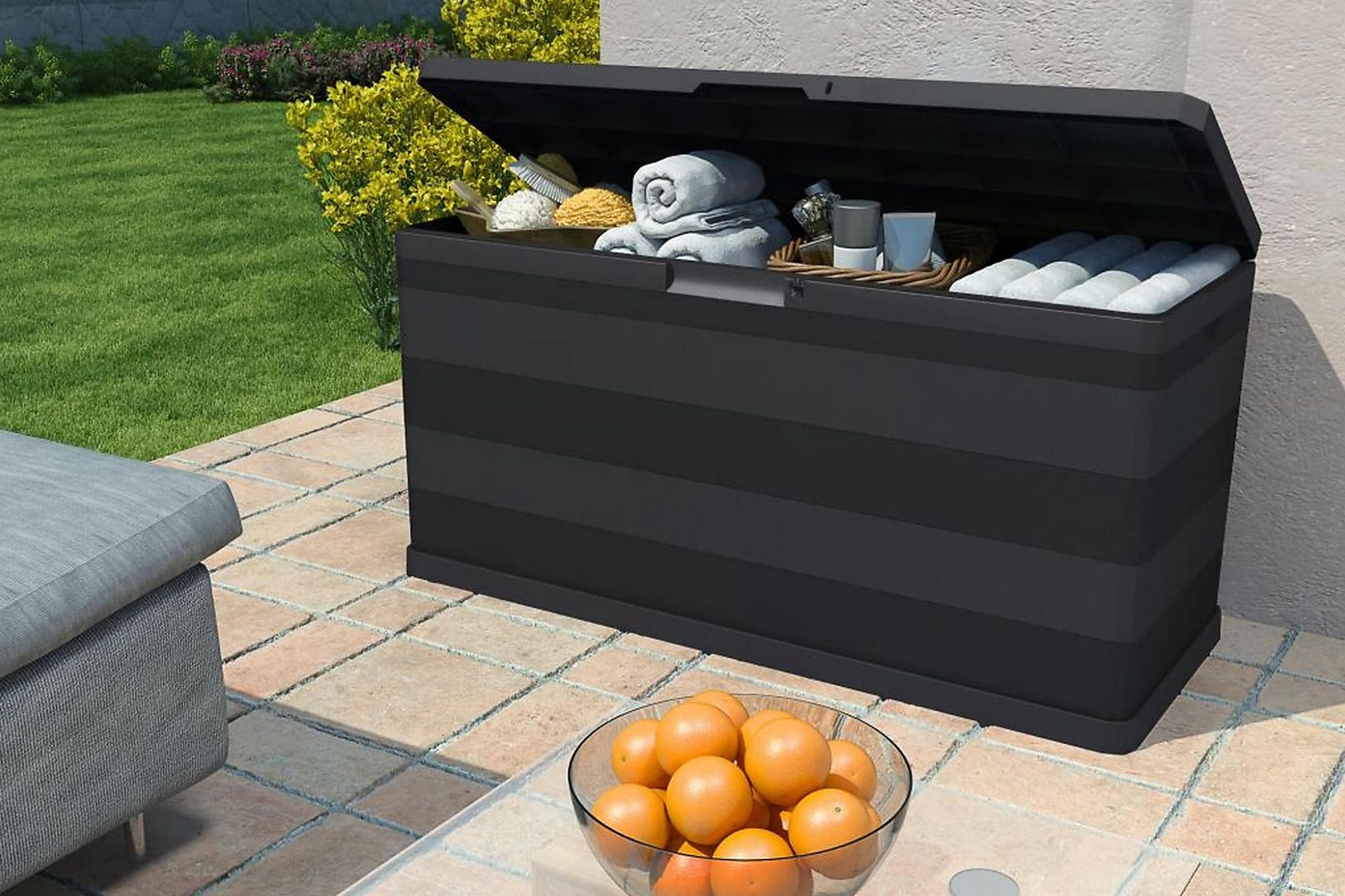 Putekasse 117x45x56 cm svart - Svart - Hagemøbler - Puteoppbevaring & møbelbeskyttelse - Putebokser & Putekasser