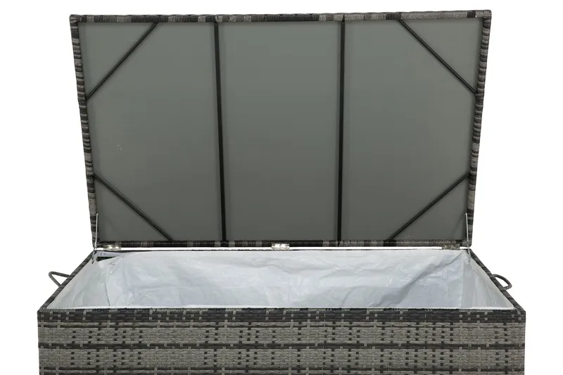 Sydney vanntett puteboks Large for utendørs bruk – Oppbevaringsboks i kunstrotting (B140xD80xH90 cm) - Grå - Hagemøbler - Puteoppbevaring & møbelbeskyttelse - Putebokser & Putekasser