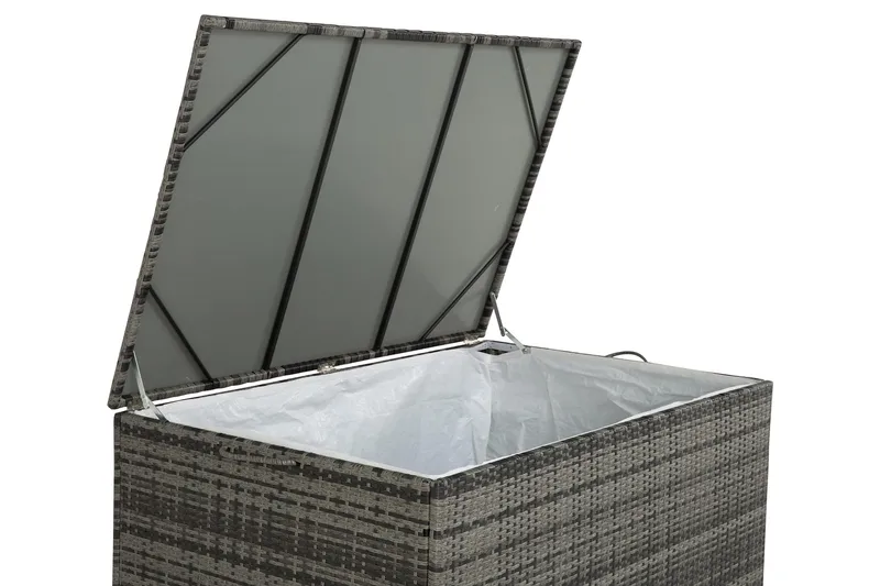 Sydney vanntett puteboks Large for utendørs bruk – Oppbevaringsboks i kunstrotting (B140xD80xH90 cm) - Grå - Hagemøbler - Puteoppbevaring & møbelbeskyttelse - Putebokser & Putekasser