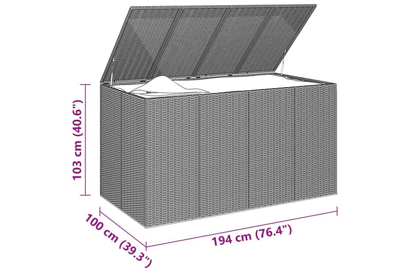 Utendørs putekasse PE-rotting 194x100x103 cm brun - Brun - Putebokser & Putekasser