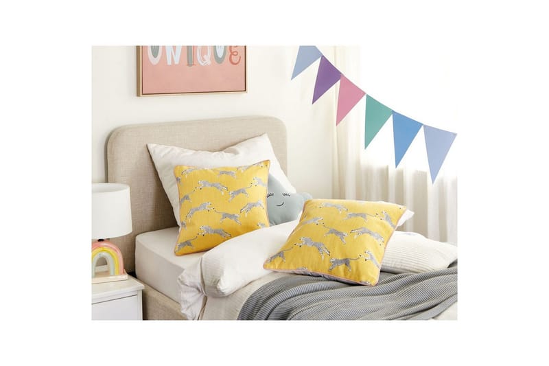 Pynteputer Arales sett med 2 Gul/hvit/svart/rosa, Firkantet - Gul/hvit/svart/rosa, Firkantet - Tekstiler - Pute & pledd - Hagepute