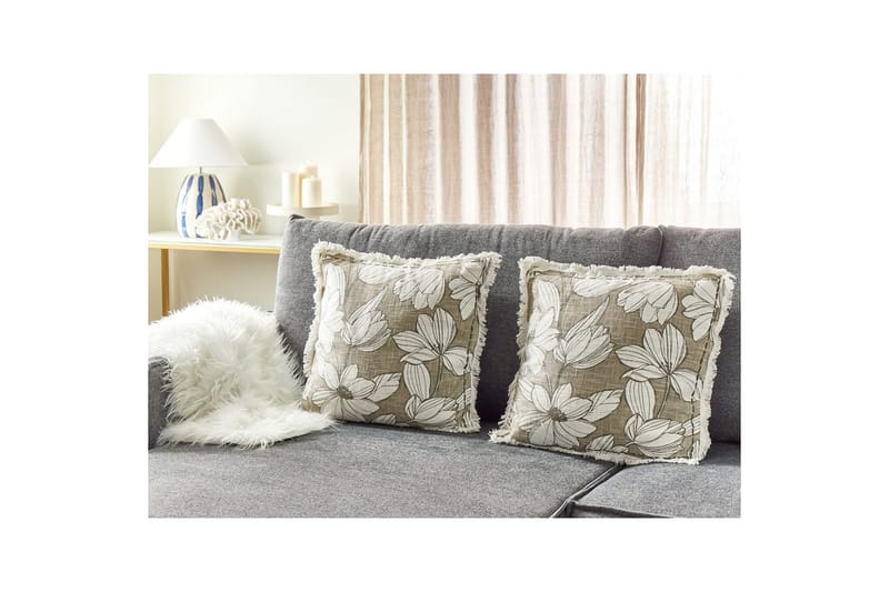 Pynteputer Cyanotis-sett à 2 Hvit/Grønn - Hvit/Grønn - Tekstiler - Pute & pledd - Hagepute