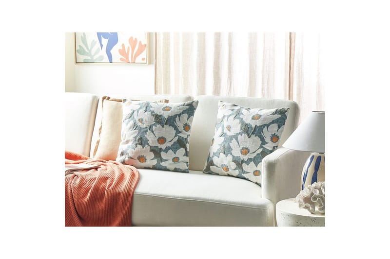 Pynteputer Jatropha sett à 2 Blå/hvit/grønn/oransje - Blå/hvit/grønn/oransje - Tekstiler - Pute & pledd - Hagepute