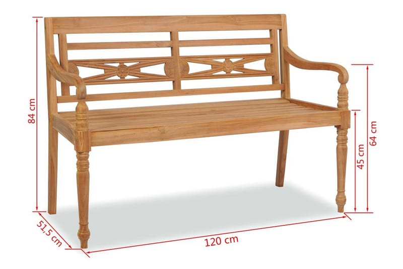 Bataviabenk 120 cm teak - Teak - Sitteputer