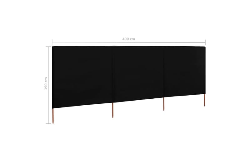 Vindskjerm 3 paneler stoff 400x160 cm svart - Svart - Hagemøbler - Solbeskyttelse - Avskjerming & vindskjerm