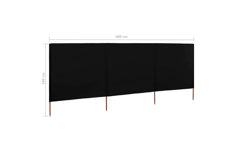 Vindskjerm 3 paneler stoff 400x160 cm svart - Svart - Sikkerhet & vindubeskyttelse veranda - Avskjerming & vindskjerm - Skjerm