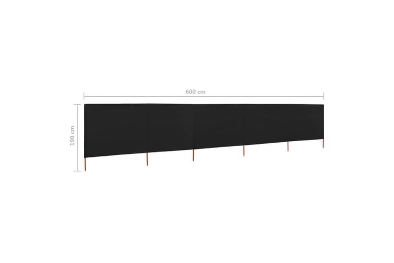 Vindskjerm 5 paneler stoff 600x160 cm svart - Svart - Hagemøbler - Solbeskyttelse - Avskjerming & vindskjerm