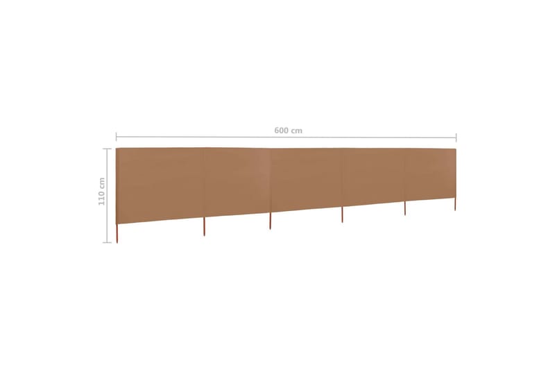 Vindskjerm 5 paneler stoff 600x80 cm gråbrun - Brun - Skjerm - Sikkerhet & vindubeskyttelse veranda - Avskjerming & vindskjerm