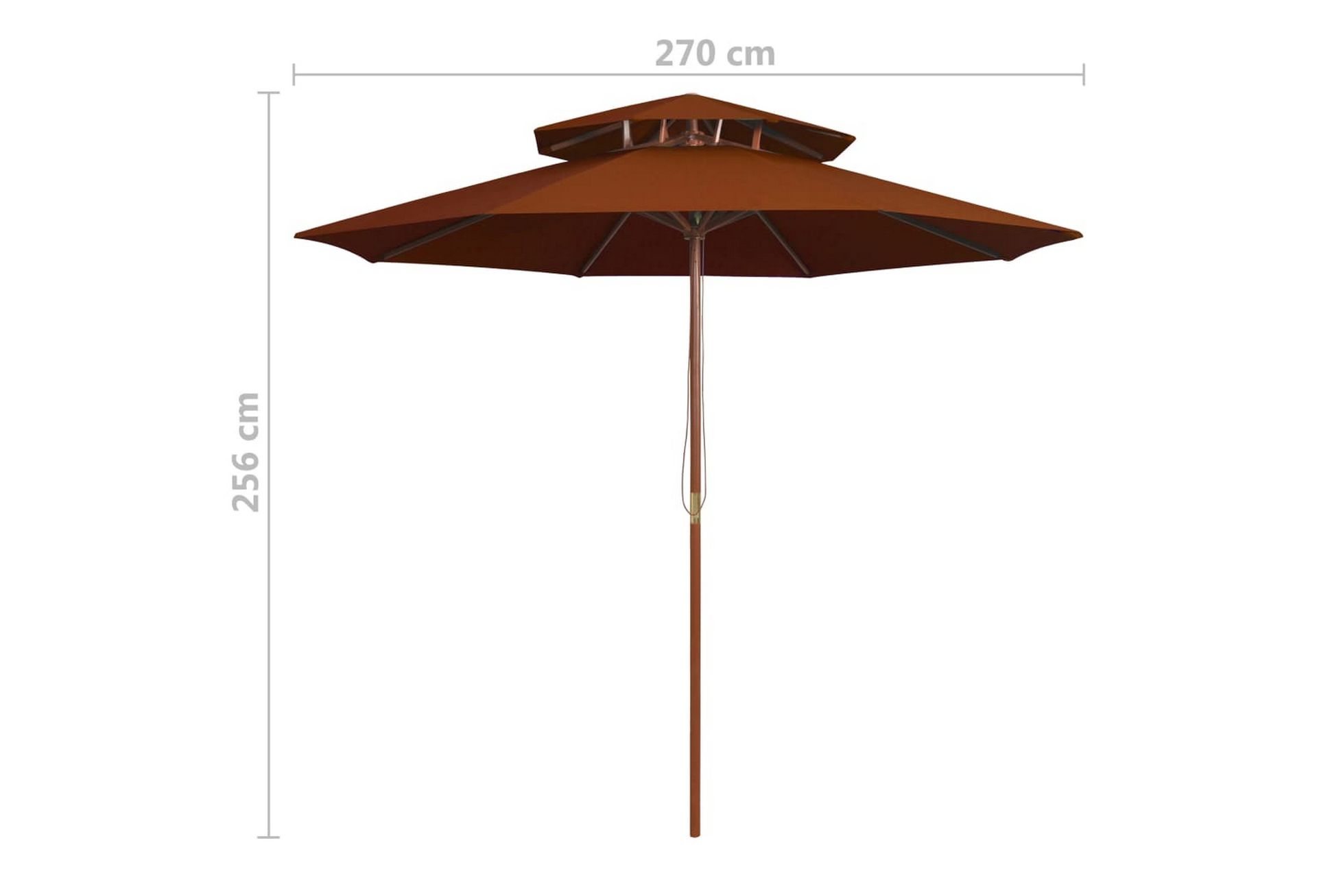 Dobbel parasoll med trestang 270 cm terrakotta - Brun - Hagemøbler - Solbeskyttelse - Parasoller