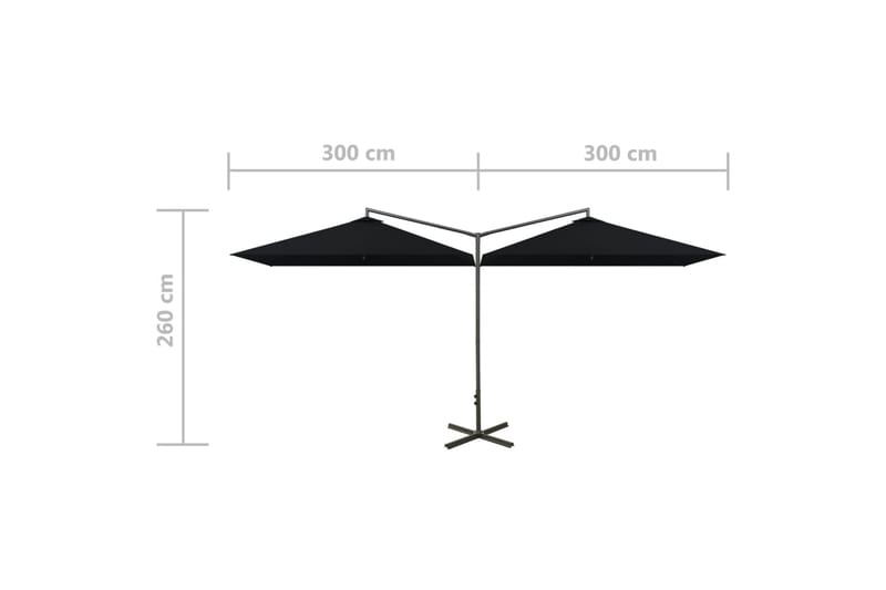 Dobbel parasoll med stålstolpe svart 600x300 cm - Svart - Hagemøbler - Solbeskyttelse - Parasoller