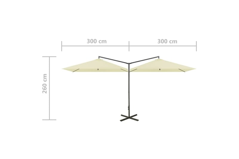 Dobbel parasoll med stålstolpe sand 600x300 cm - Hagemøbler - Solbeskyttelse - Parasoller