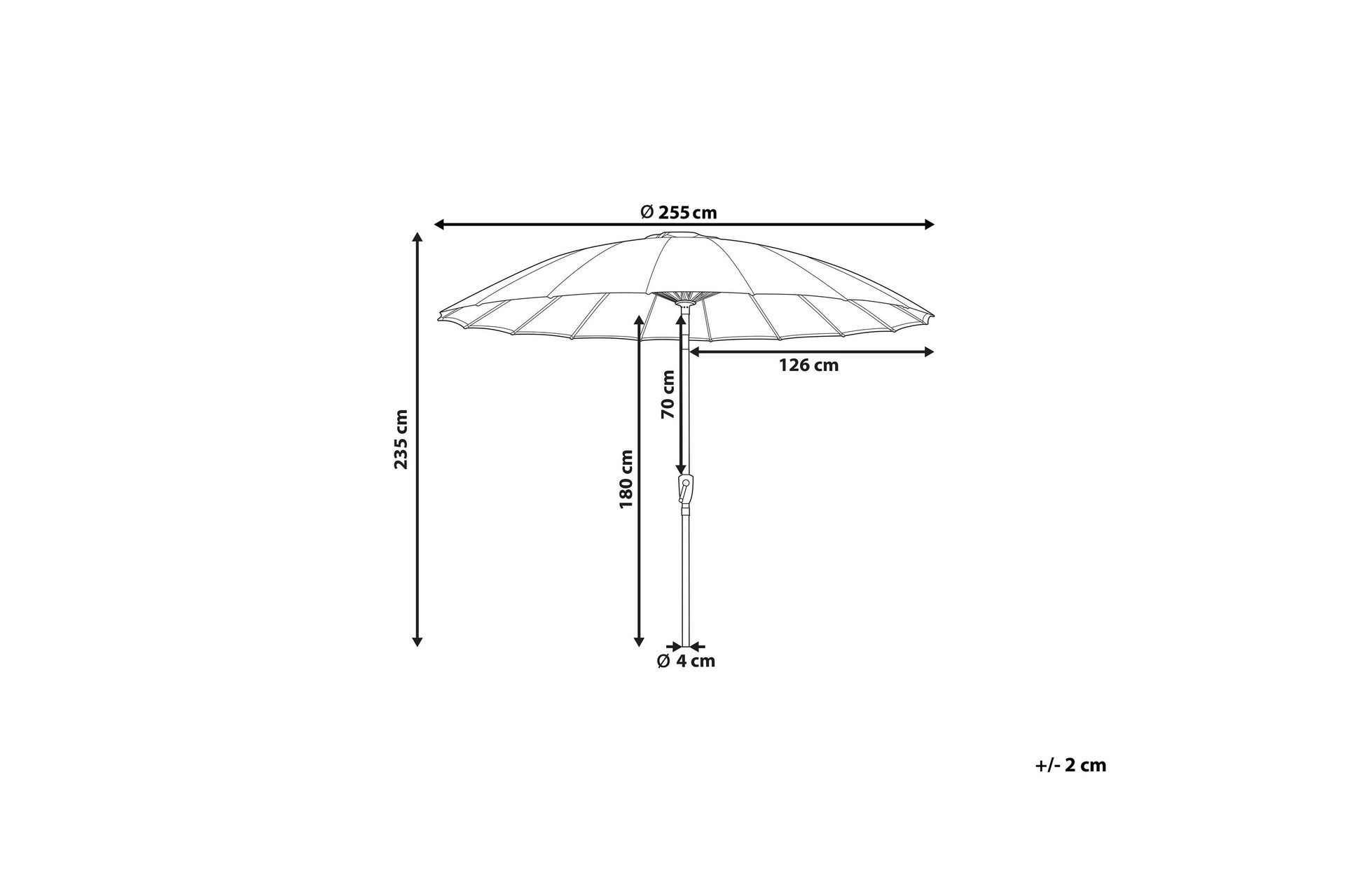 Faenza Parasol 255 cm - Beige/Sort - Hagemøbler - Solbeskyttelse - Parasoller
