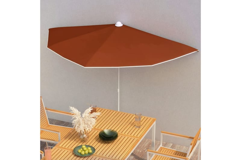 Halvrund parasoll med stang 180x90 cm terrakotta - Oransj - Parasoller