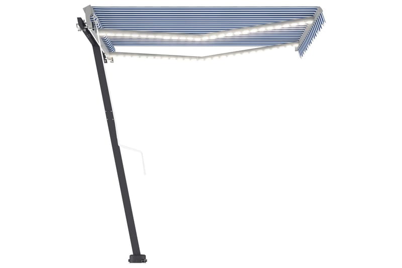 Automatisk markise med LED og vindsensor 300x250 cm blå og h - Blå - Hagemøbler - Solbeskyttelse - Markiser - Balkongmarkise