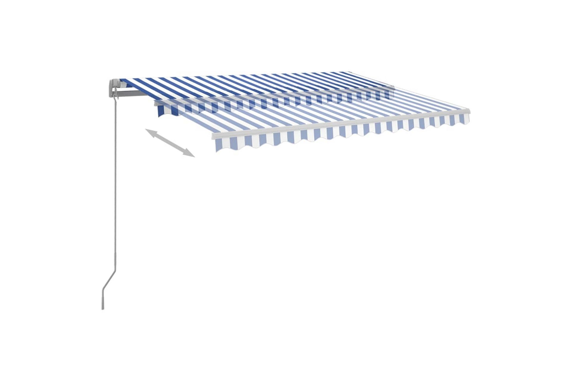 Automatisk markise med LED og vindsensor 350x250 cm blå og h - Blå - Hagemøbler - Solbeskyttelse - Markiser - Balkongmarkise