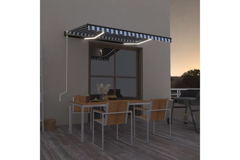 Automatisk markise med LED og vindsensor 350x250 cm blå og h - Blå - Hagemøbler - Solbeskyttelse - Markiser - Balkongmarkise