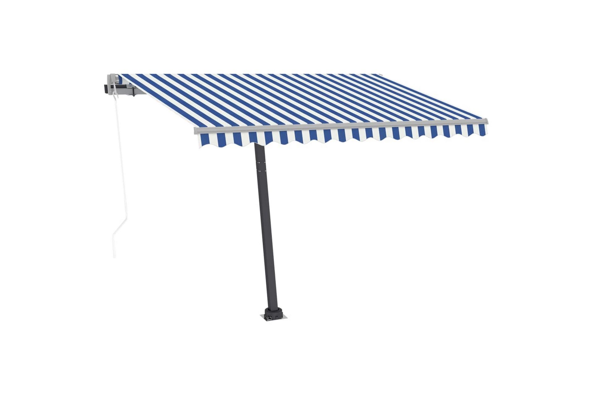 Automatisk markise med LED og vindsensor 350x250 cm blå og h - Blå - Hagemøbler - Solbeskyttelse - Markiser - Balkongmarkise