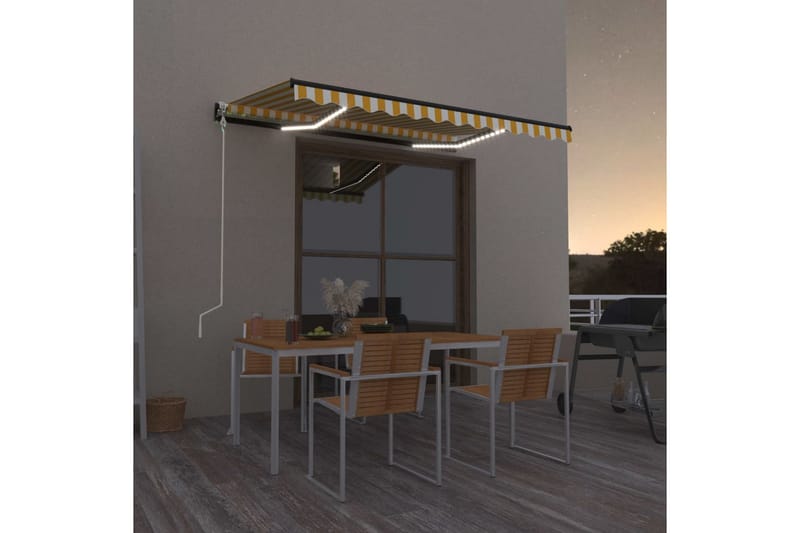 Automatisk markise med LED og vindsensor 350x250 cm gul/hvit - Gul - Balkongmarkise - Markiser - Terrassemarkise