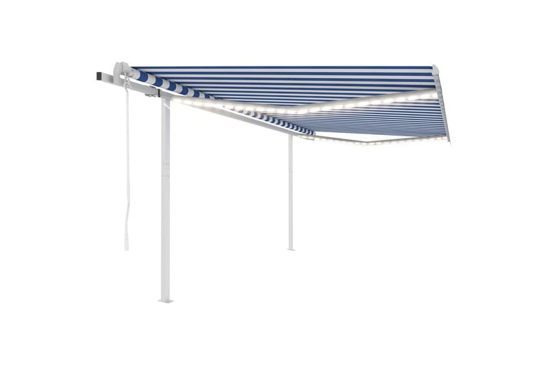 Automatisk markise med vindsensor og LED 4,5x3 m blå og hvit - Blå - Balkongmarkise - Markiser - Terrassemarkise