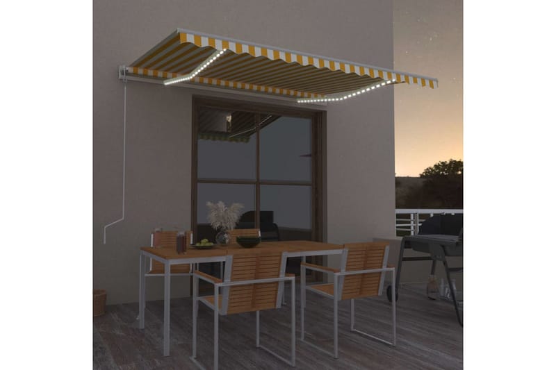 Automatisk markise med vindsensor og LED 400x300 cm gul/hvit - Gul - Hagemøbler - Solbeskyttelse - Markiser - Balkongmarkise