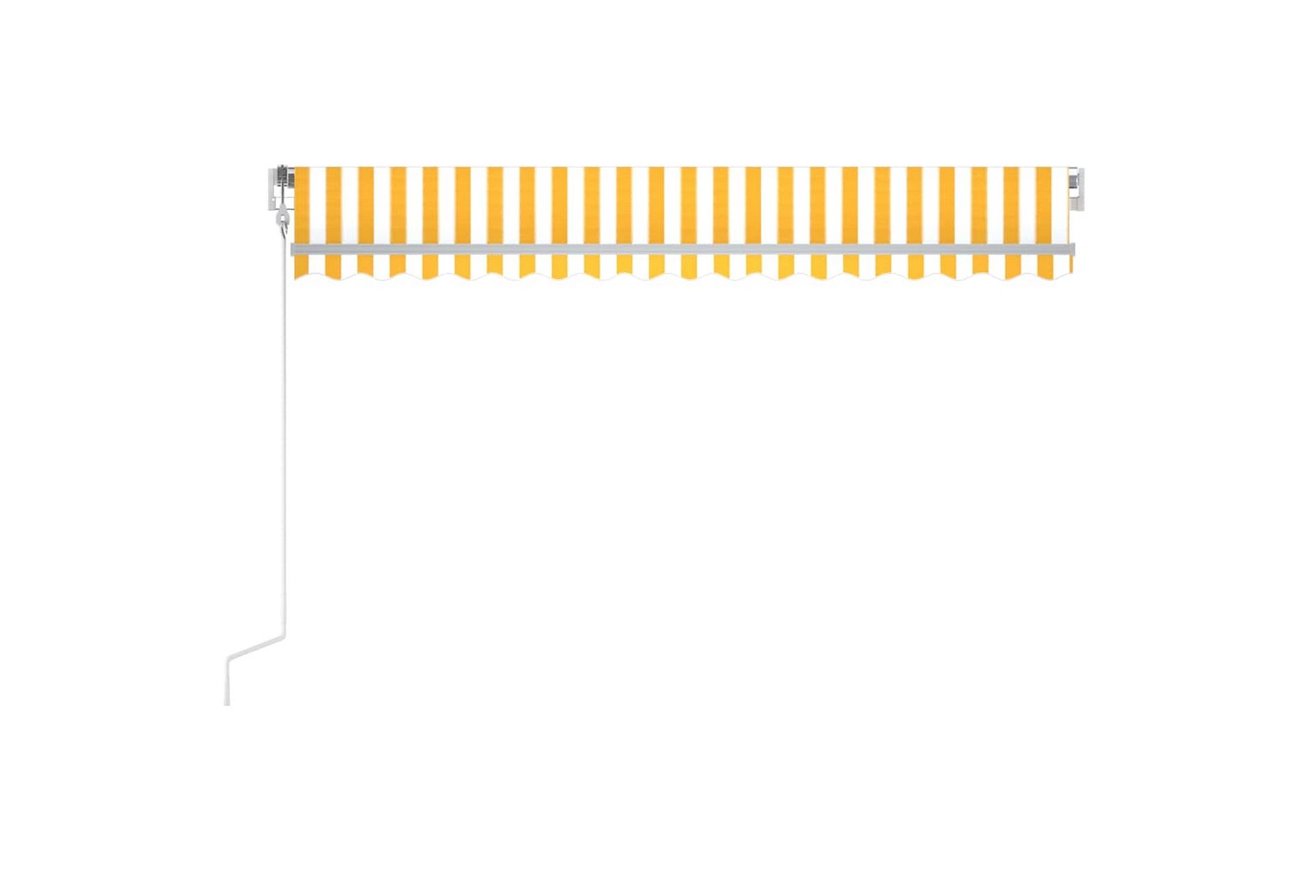 Automatisk markise med vindsensor og LED 400x300 cm gul/hvit - Gul - Hagemøbler - Solbeskyttelse - Markiser - Balkongmarkise