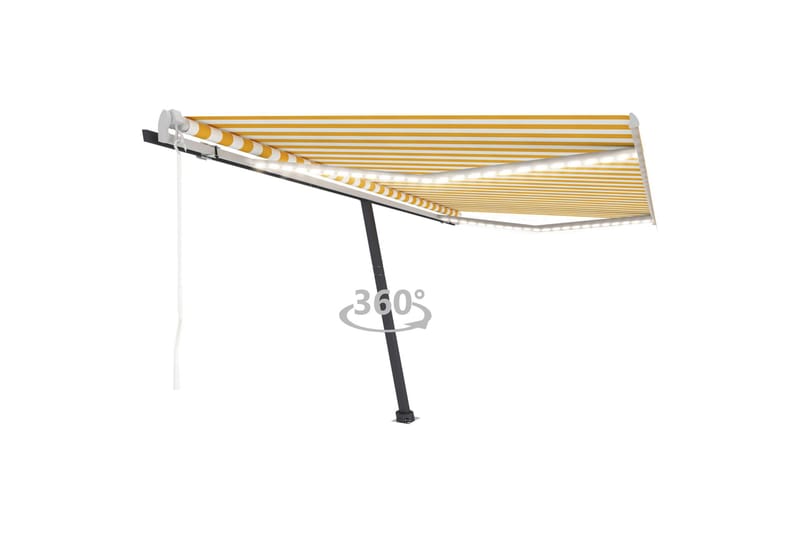 Automatisk markise med vindsensor og LED 400x300 cm gul/hvit - Gul - Hagemøbler - Solbeskyttelse - Markiser - Balkongmarkise