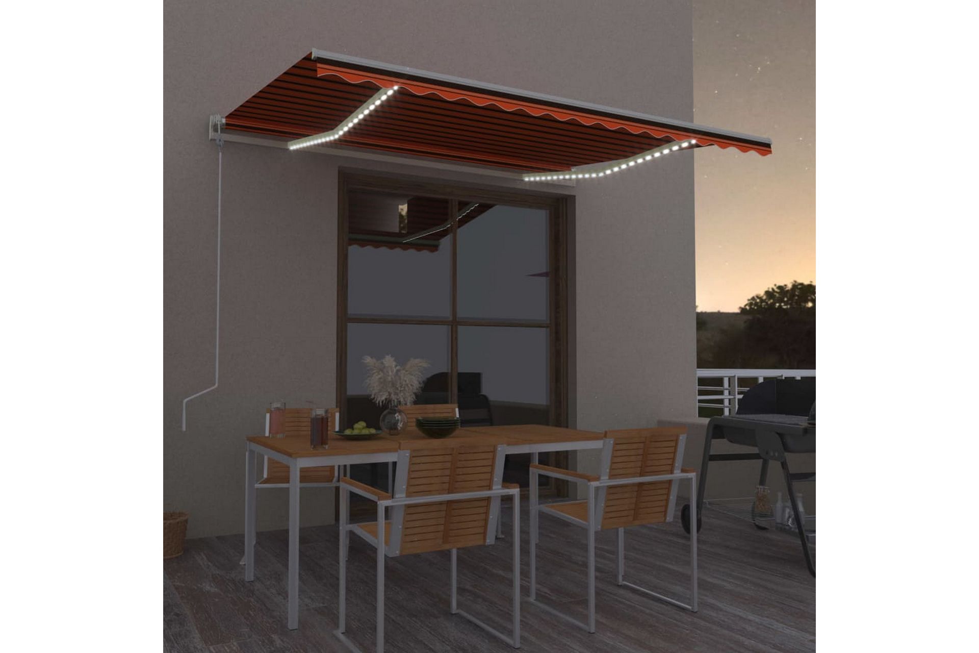 Automatisk markise med vindsensor og LED 400x300cm - Oransj - Hagemøbler - Solbeskyttelse - Markiser - Balkongmarkise
