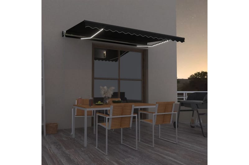 Automatisk markise med vindsensor og LED 400x350 cm antrasit - Antrasittgrå - Hagemøbler - Solbeskyttelse - Markiser - Balkongmarkise