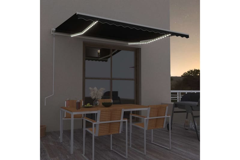 Automatisk markise med vindsensor og LED 400x350 cm - Antrasittgrå - Hagemøbler - Solbeskyttelse - Markiser - Balkongmarkise