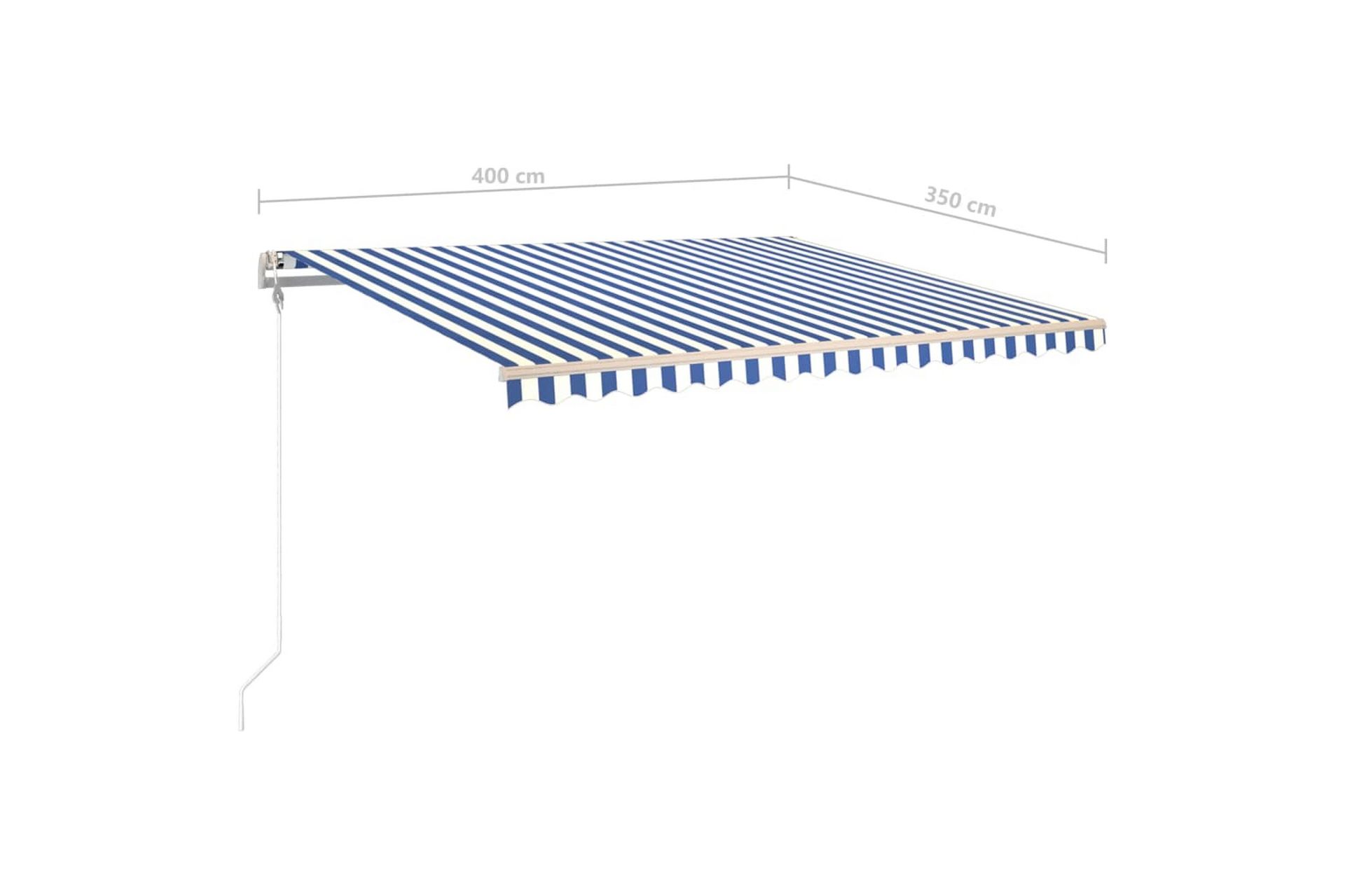 Automatisk markise med vindsensor og LED 400x350 cm - Blå - Hagemøbler - Solbeskyttelse - Markiser - Balkongmarkise