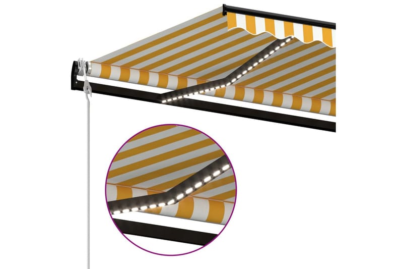 Automatisk markise med vindsensor og LED 400x350 cm gul/hvit - Gul - Hagemøbler - Solbeskyttelse - Markiser - Balkongmarkise